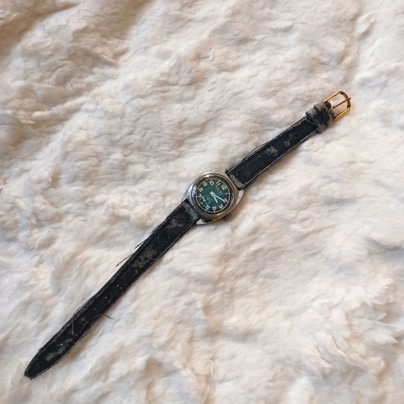 roleit Accessories - Roleit quartz Watch vintage black leather band gold tone stainless steel 17rubis